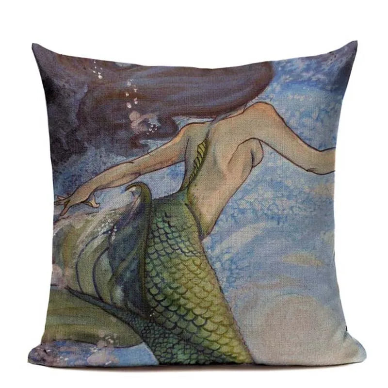 Axyaa Mermaid Pillowcase Ocean Style Cushion Cover 45x45cm Square Home Decor
