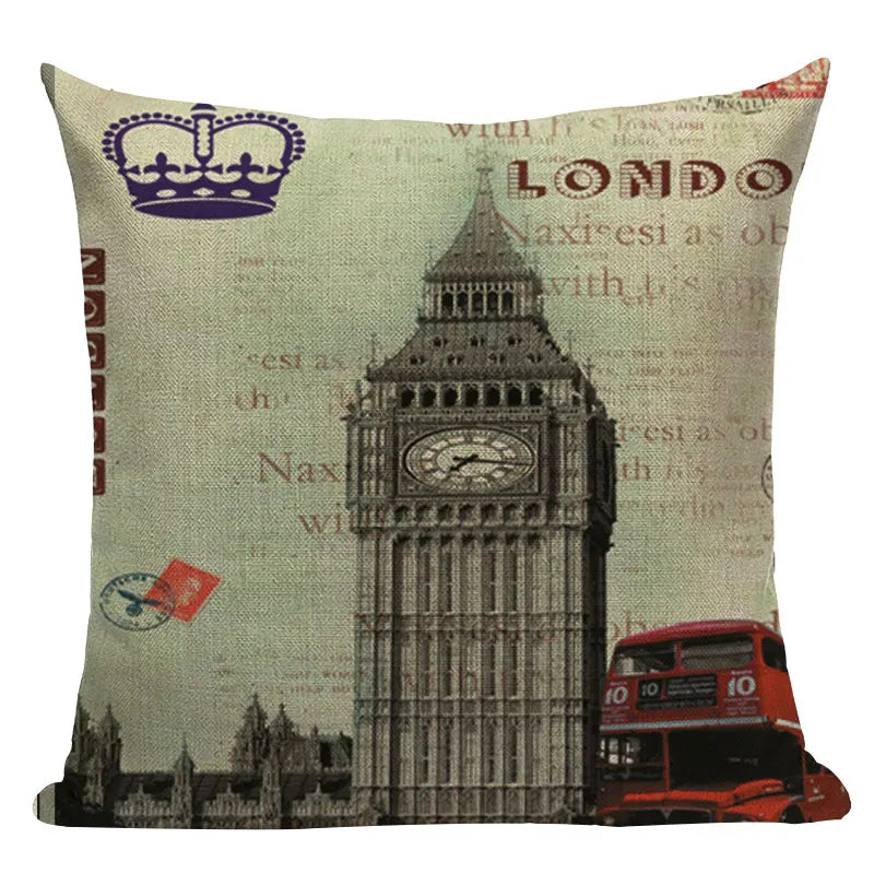 Axyaa London Bridge Paris Eiffel Tower Decorative Printed Throw Pillows