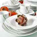 Axyaa 30-Piece Green Line Porcelain Plate Set: Dessert, Soup, Dinner, Cup & Saucer