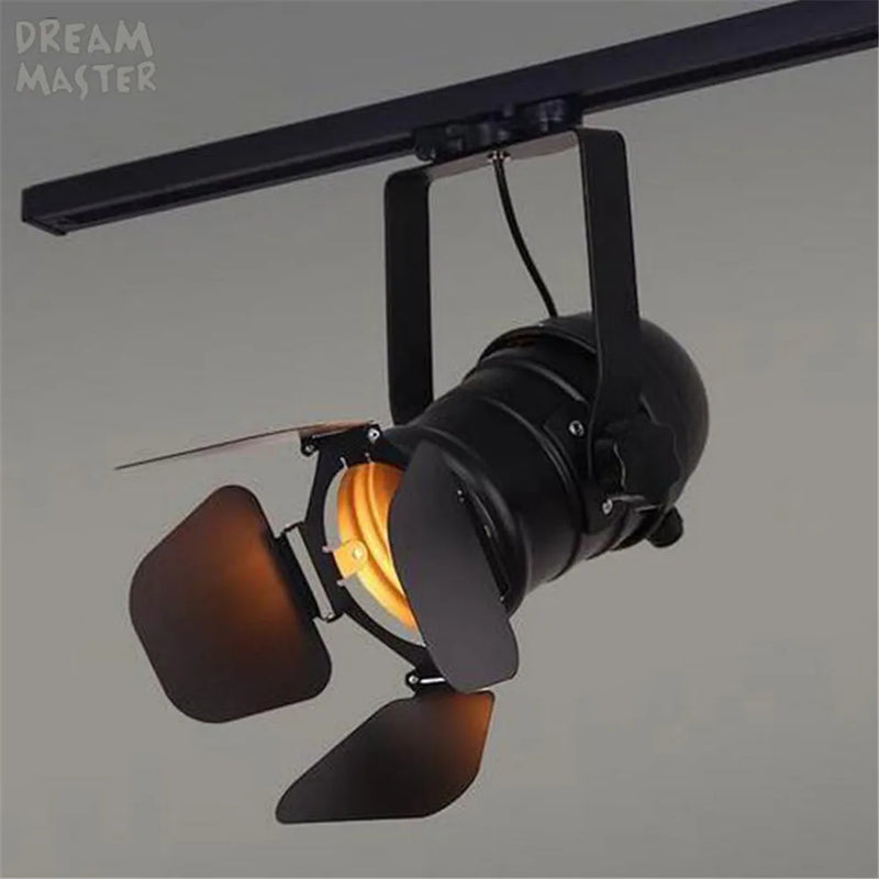 Axyaa Industrial Spotlight Track Light with Barndoor, Black Loft Rail Lamp for Shop Lighting