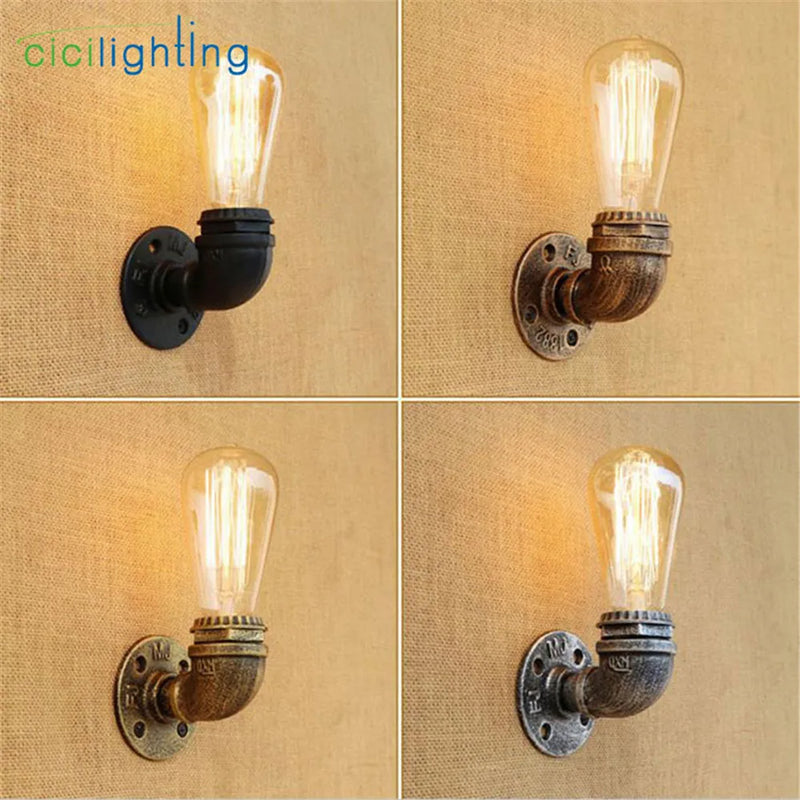 Axyaa Steampunk Loft Pipe Wall Lamp in Black Brown Bronze Silver - Pipe Wall Lighting