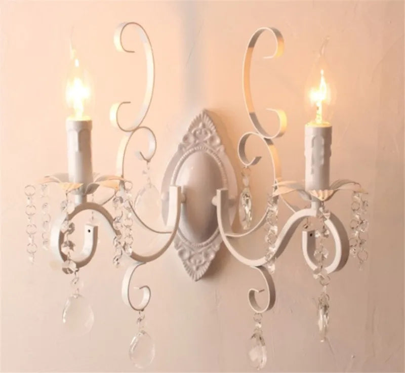 Retro Loft Wall Lamp White Black Iron Crystal Deco Wall Sconce for Axyaa