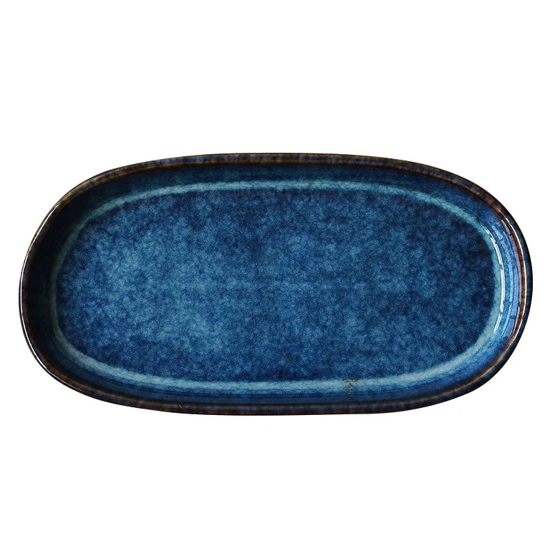 Axya Deep Blue Ceramic Fish Plate - 12 inch Oval Dish