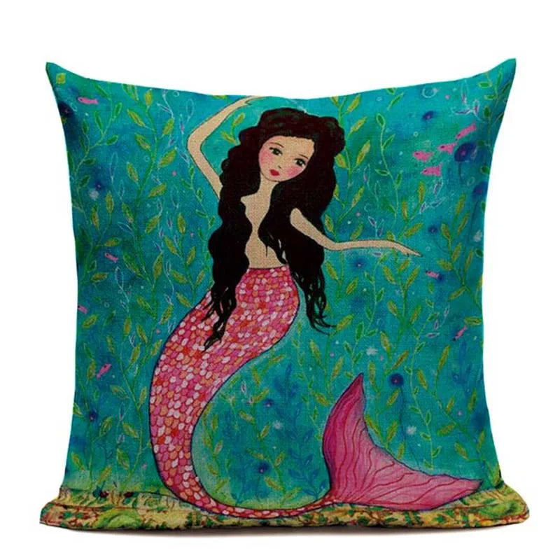 Axyaa Mermaid Pillowcase Ocean Style Cushion Cover 45x45cm Square Home Decor