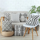 Axyaa Grey Pink Geometric Embroidered Cotton Cushion Cover 45x45cm