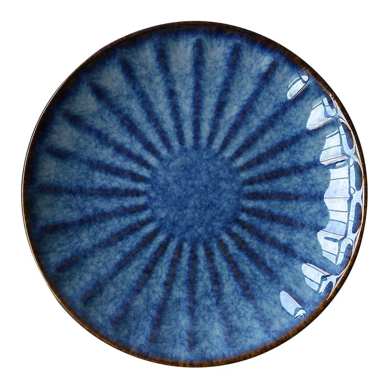 Axya Blue Ceramic Dinner Plate for Western Restaurant Use
