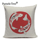 Axyaa Japanese Print Linen Cushion Covers - Fuji Kimono Girl Sea Theme