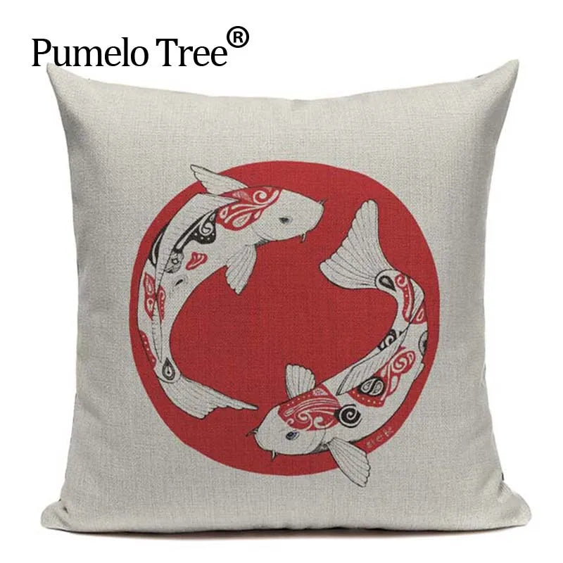 Axyaa Japanese Print Linen Cushion Covers - Fuji Kimono Girl Sea Theme