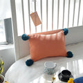Axyaa Knit Cushion Cover in Solid Grey Blue Orange, 35*50cm, Pompom Ball Detail