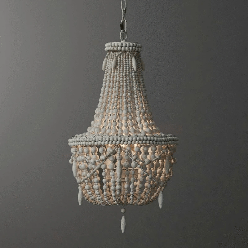 Axyaa White Wood Bead Pendant Light, Retro Bedroom Hanging Fixture