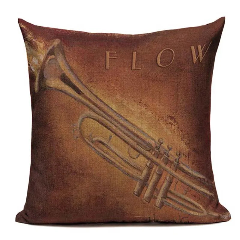 Axyaa Music Series High Quality Cotton Linen Cushion Cover Pillow Case