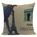 Axyaa Retro Bird Text Flower Cotton Linen Cushion Cover