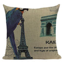 Axyaa Retro Bird Text Flower Cotton Linen Cushion Cover