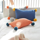 Axyaa Knit Cushion Cover in Solid Grey Blue Orange, 35*50cm, Pompom Ball Detail