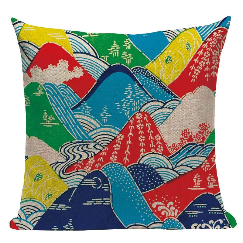 Axyaa Japanese Style Decorative Cushion Covers- Crane Fish Design for Home Decor