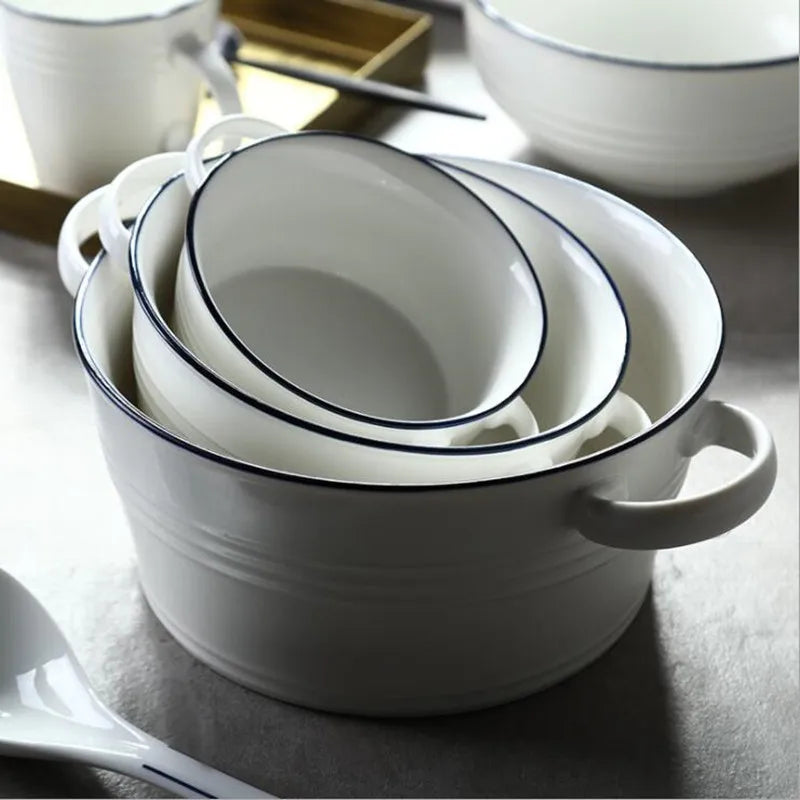 Axya White Ceramic Soup Bowl with Handle - Nordic Style Tableware