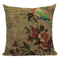 Axyaa Retro Bird Text Flower Cotton Linen Cushion Cover