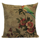 Axyaa Retro Bird Text Flower Cotton Linen Cushion Cover
