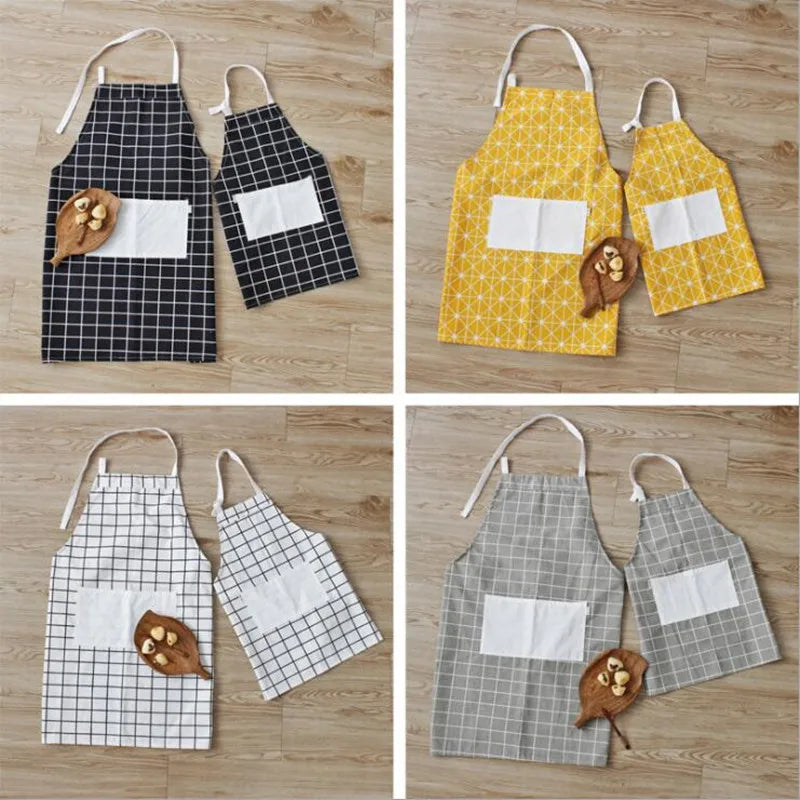 Axya Cotton Linen Kitchen Apron Set for Cooking Baking, Parent-child Adjustable Pinafore