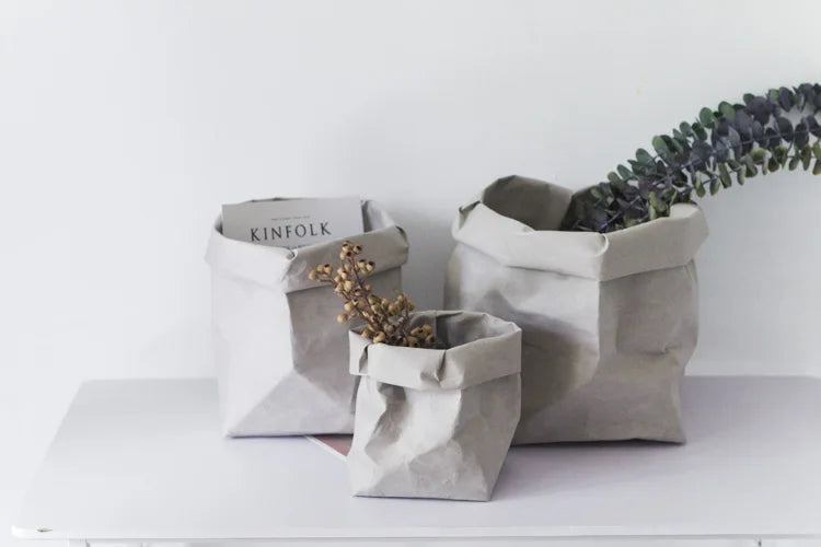 Axyaa Round Brown Paper Bag Storage Hamper - Versatile, Washable, Rustic.