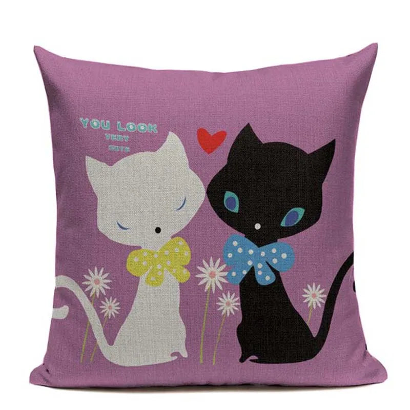 Axyaa Hand Painted Cat Eyes Linen Pillow Cover, Nordic Style, Black White Pattern