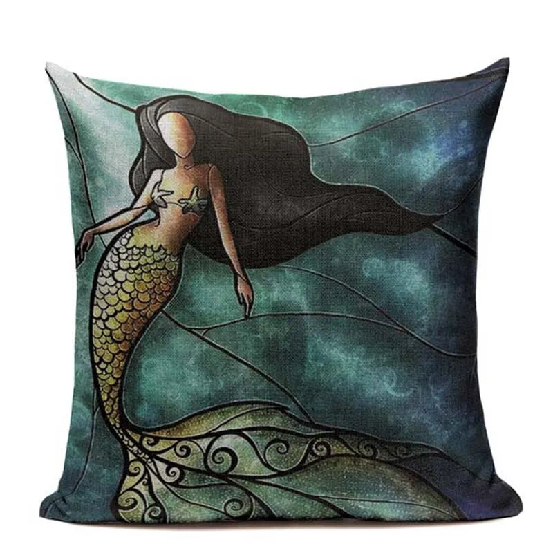 Axyaa Mermaid Pillowcase Ocean Style Cushion Cover 45x45cm Square Home Decor