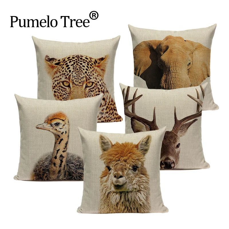 Axyaa Animal Series Cushion Cover: Tiger Elephant Monkey Pillow Cover Home Decor