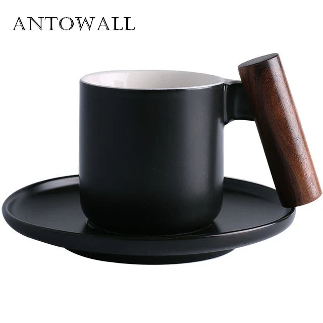 Axya Nordic Retro Wooden Handle Ceramic Mug for Coffee and Office, Gift Box
