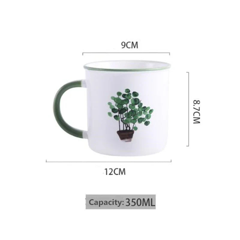 Axya Green Plant Ceramic Milk Tea Coffee Mug Office Drinkware Birthday Gift