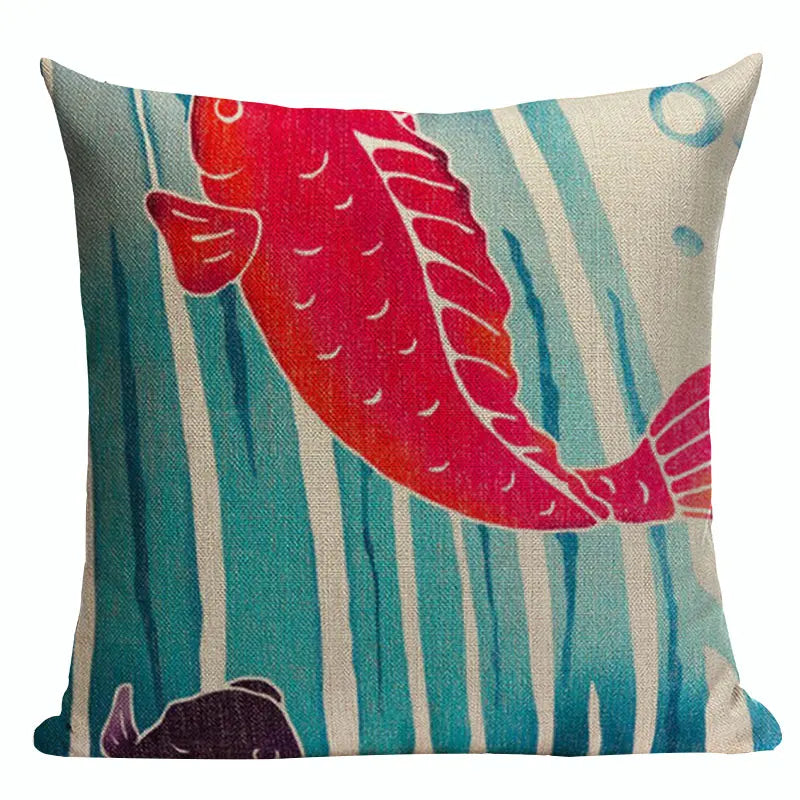 Axyaa Japanese Style Sofa Pillow Cover 45x45cm - Jin Wind and Carp Pattern