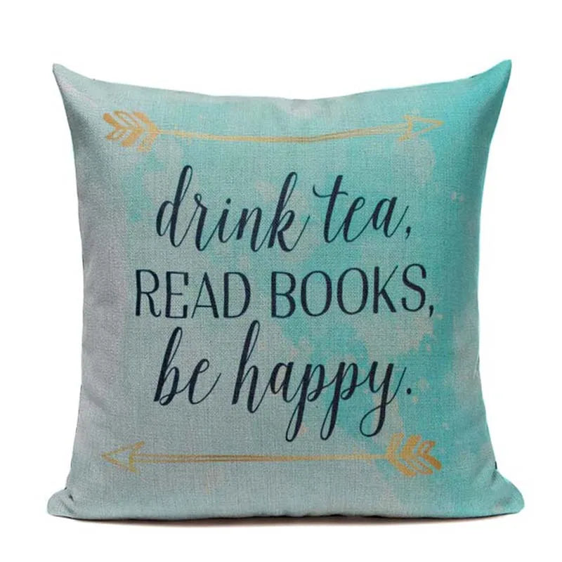 Axyaa Custom Linen Pillowcase for Home Sofa Decor - Cat Happy Reading Book Cover
