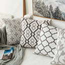 Axyaa Grey Geometric Embroidered Cotton Canvas Pillow Cover 45x45cm