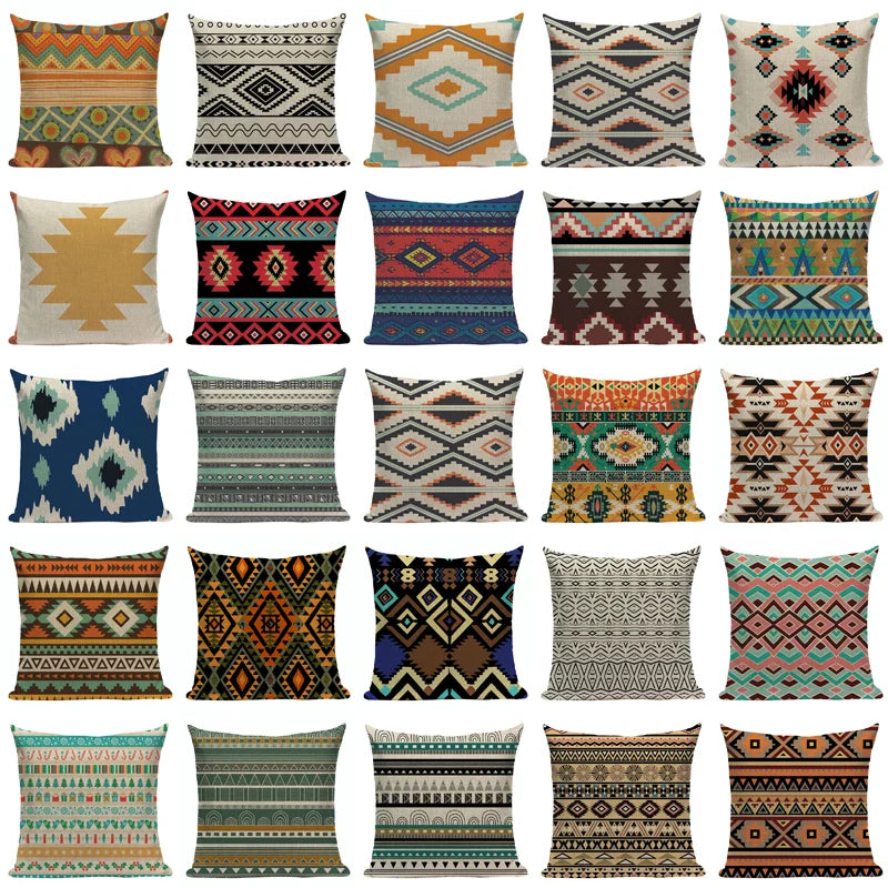 Axyaa Boho Plaid Stripes Pillow Cover 45x45cm Sofa Chair Custom Print Square