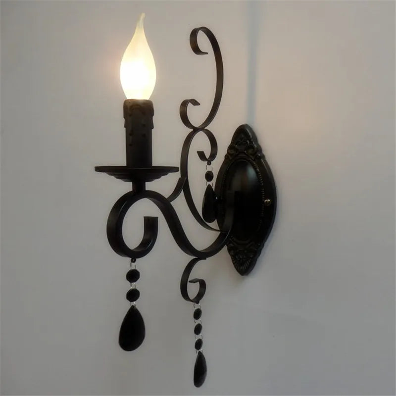 Retro Loft Wall Lamp White Black Iron Crystal Deco Wall Sconce for Axyaa