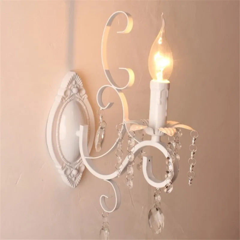 Retro Loft Wall Lamp White Black Iron Crystal Deco Wall Sconce for Axyaa