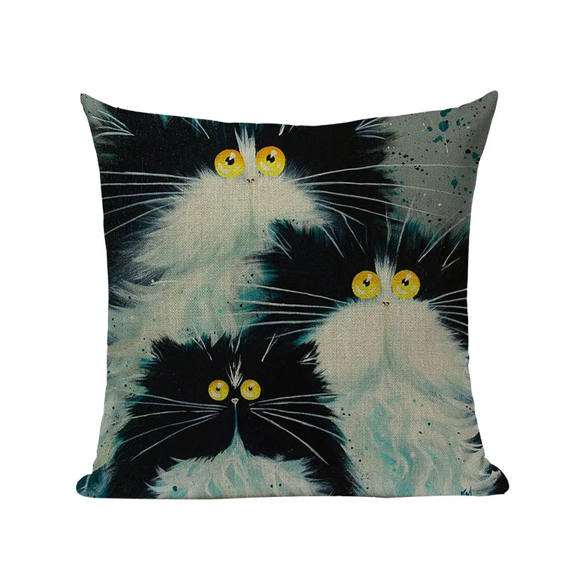 Square Cat Pillow Covers by Axyaa: Cute Cartoon Print Sofa Throw Pillow Cover