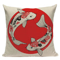 Axyaa Japanese Style Decorative Cushion Covers- Crane Fish Design for Home Decor