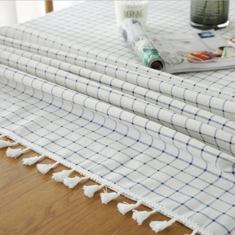 Axya Nordic Cotton Linen Tablecloth with Tassel - Quality Table Cover for Kitchen and Dining