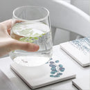 Axya Green Plant Ceramic Coaster Set with Non-Slip Wooden Mat