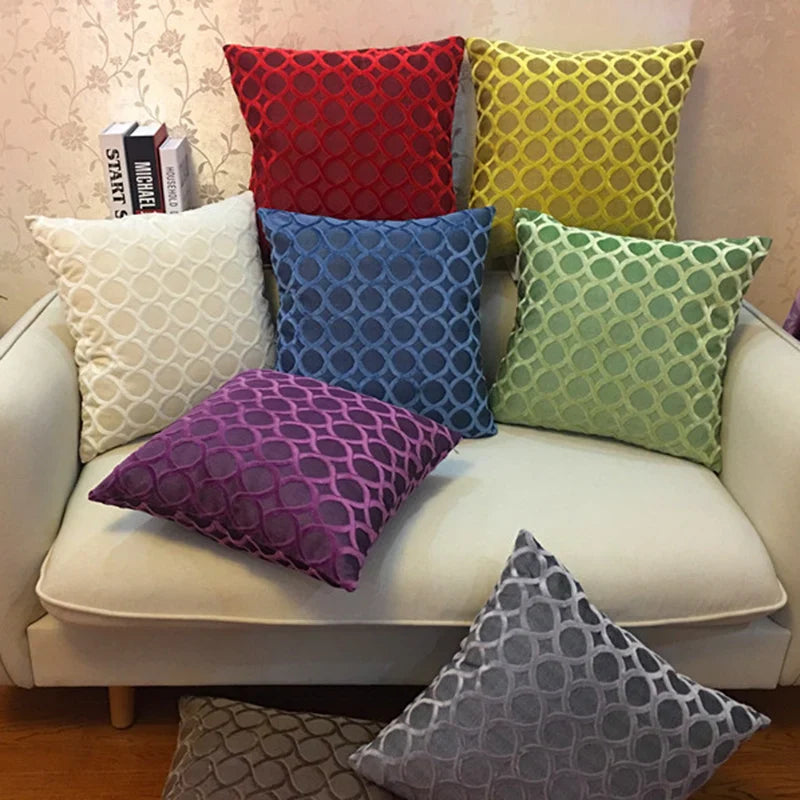Axyaa Circle Chenille Flocking Pillow Case 45x45cm - Grey Yellow Purple Red Green Coffee