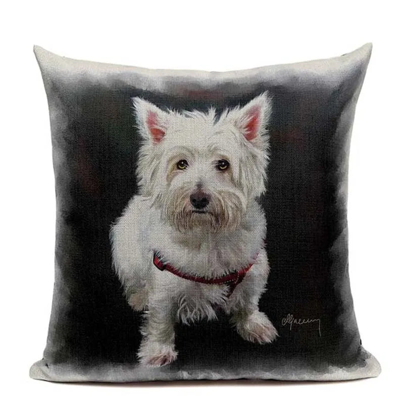Animal Dog Cushion Cover French Bulldog Pug Pillowcase Woven Linen Decor Home Axyaa