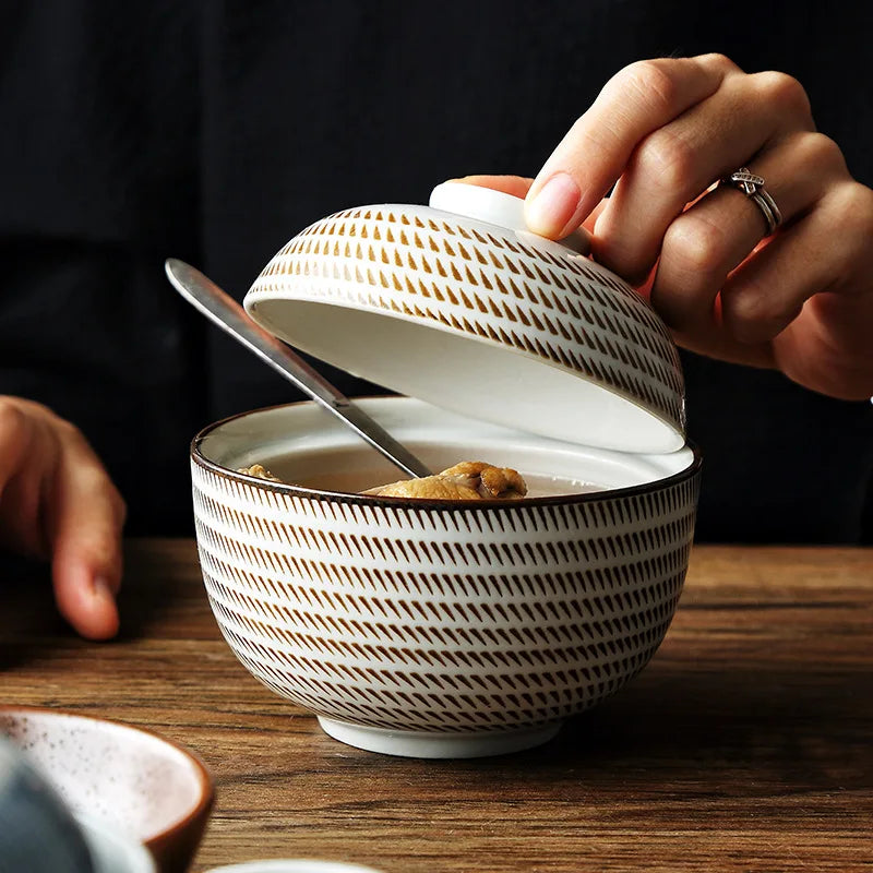 Axya Ceramic Japanese Style Soup Bowl Set - Under Glazed Color, Stew Tureen, 4.5/6.5 inch