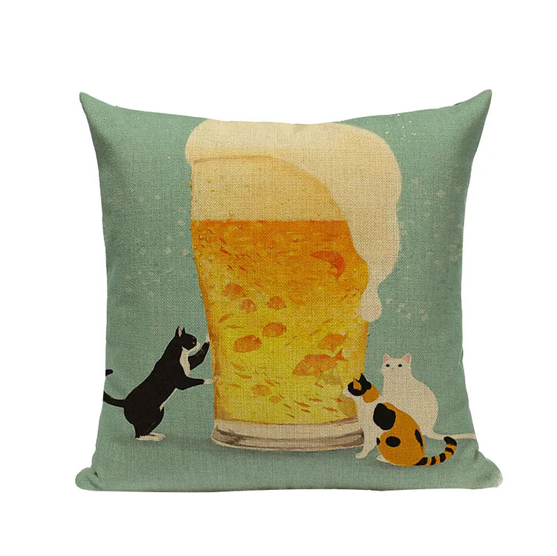 Square Cat Pillow Covers by Axyaa: Cute Cartoon Print Sofa Throw Pillow Cover