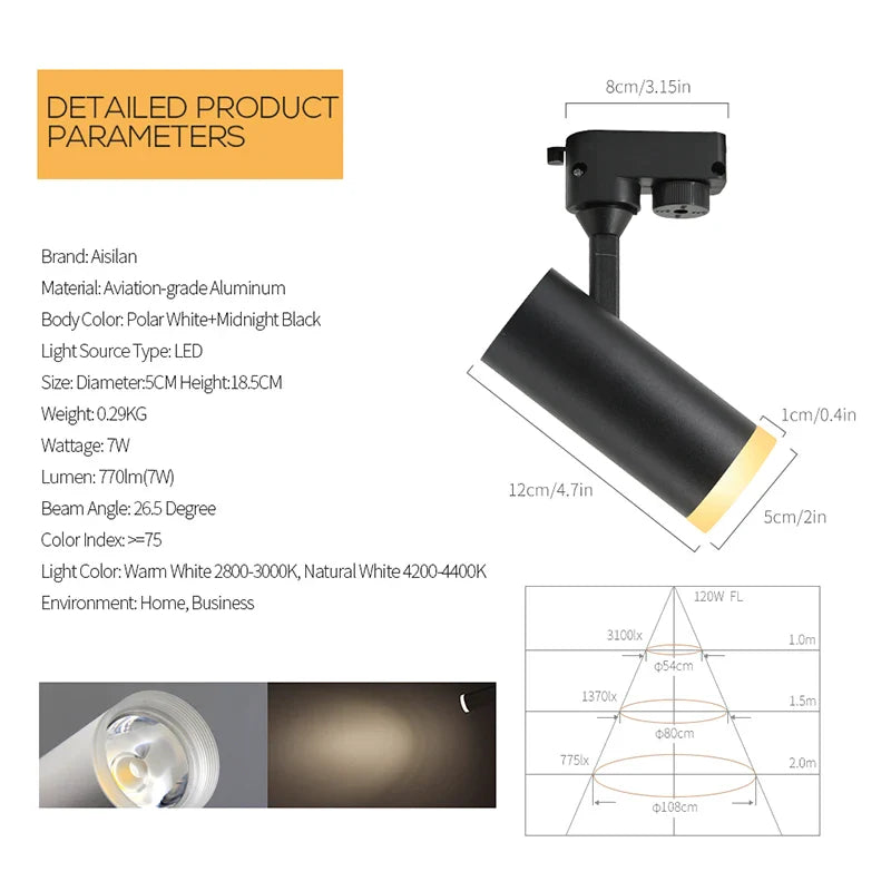 Axyaa 7W COB LED Track Light for Art Exhibition and Picture Show