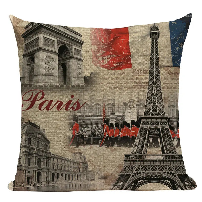 Axyaa London Bridge Paris Eiffel Tower Decorative Printed Throw Pillows