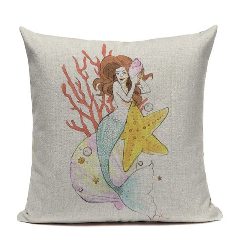 Axyaa Mermaid Pillowcase Ocean Style Cushion Cover 45x45cm Square Home Decor
