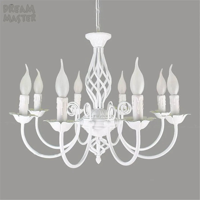 Axyaa Modern 8-Light White Iron Chandelier with LED Bulbs, European Style Living Room Lamps