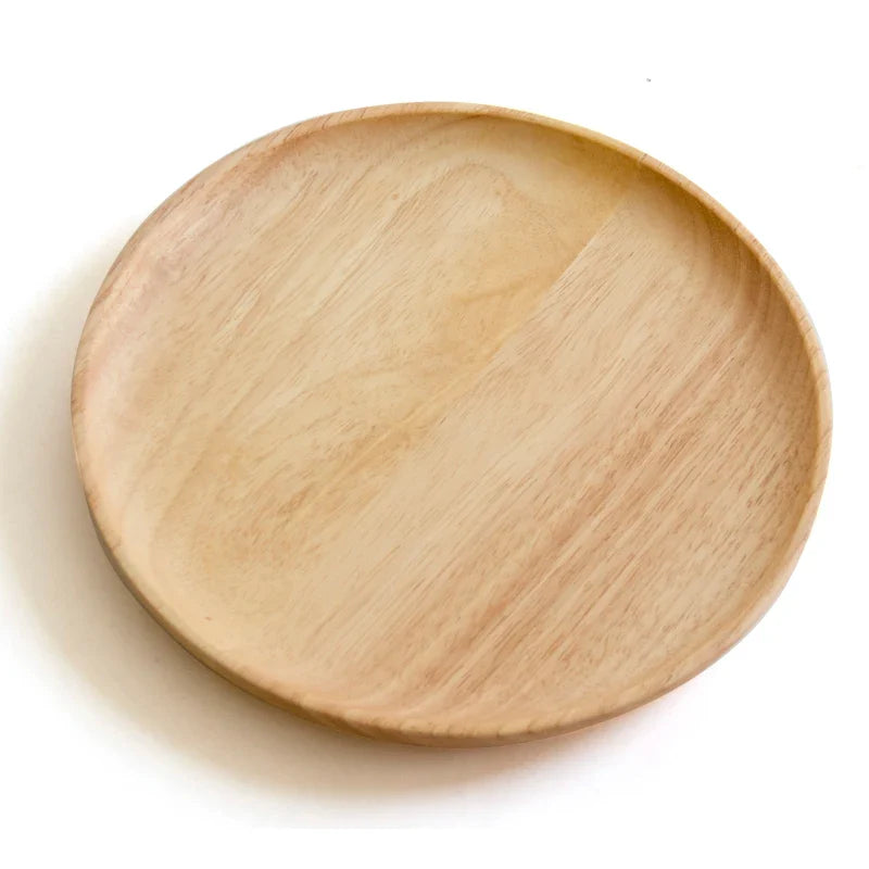 Axya Solid Wood Round Japanese Dinner Plate for Steak, Fruit, Snacks, and Tea Tray