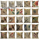 Axyaa Retro Bird Text Flower Cotton Linen Cushion Cover