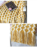 Axyaa Grey Yellow Black Zigzag Knitted Throw Blanket 120x230cm